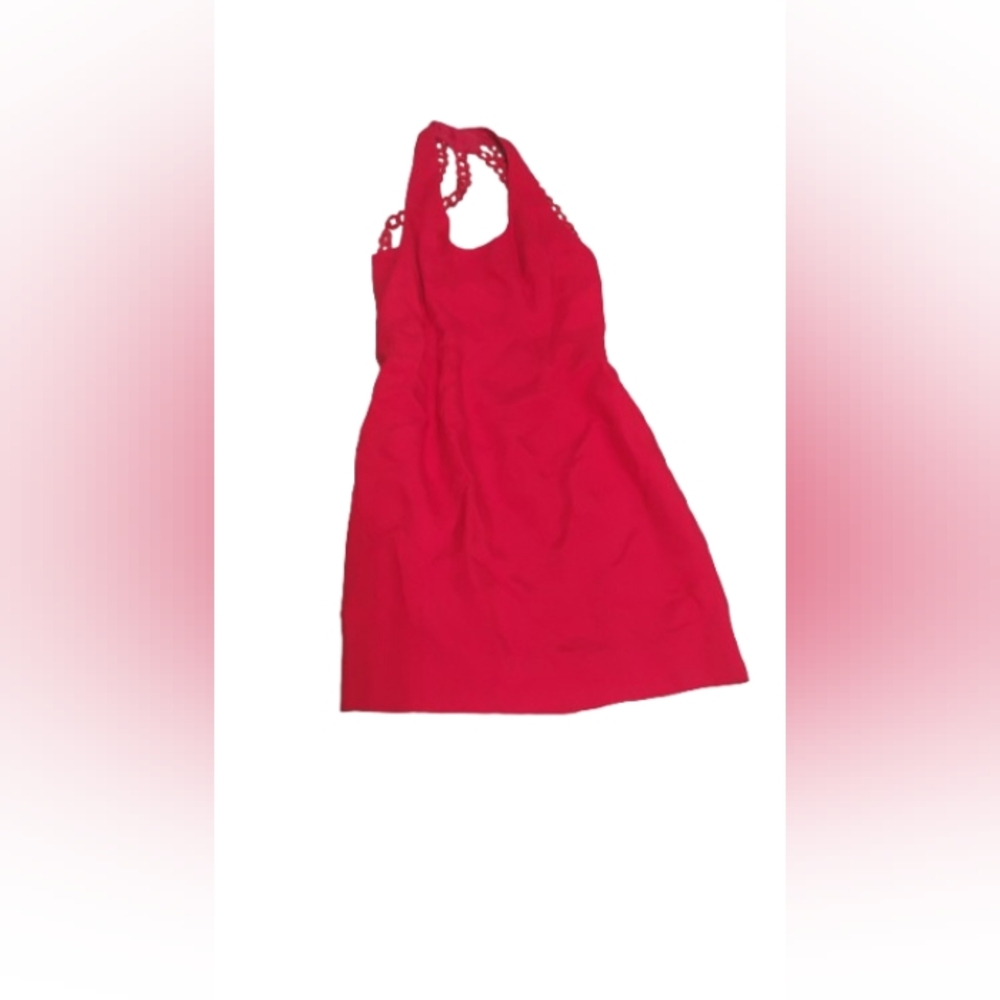 Vintage 1990s 2000s Nicole Miller Cage Detailing Halter Mini Dress Red
